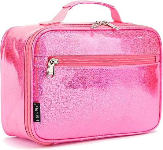 FlowFly Kids Lunch box Insulated Soft Bag Mini Cooler Back to School Thermal Meal Tote Kit for Girls, Boys,Pink