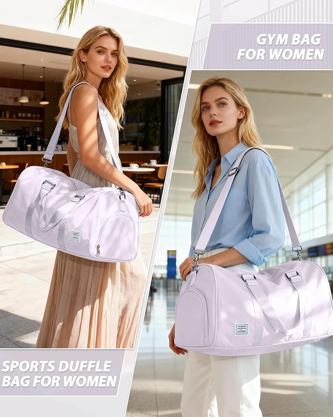 Gym Bag for Women Men with Shoe Compartment,Small Travel Duffle Bags for Traveling Overnight Weekender Personal Item Travel Bag Large Sport Workout Bag Purple