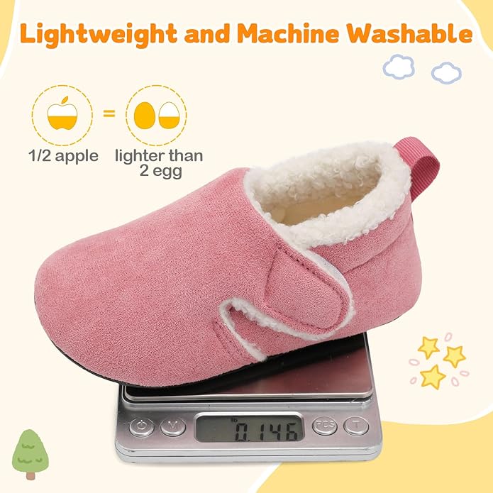 JOINFREE Toddler Slippers Boys Girls Adjustable House Shoes Barefoot Sock Shoes with Rubber Sole Baby Comfort Warm Indoor Outdoor Walking Shoe