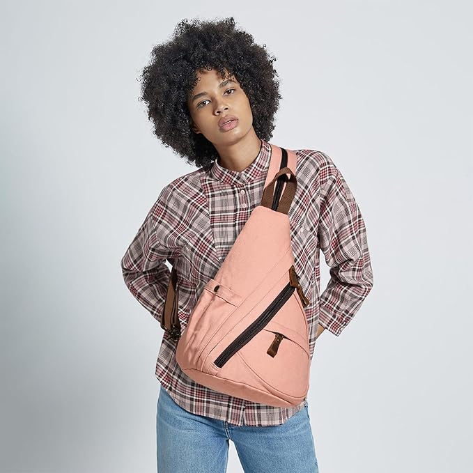 KL928 Canvas Sling Bag - Small Crossbody Backpack Shoulder Casual Daypack Rucksack for Men Women(Large Version,YellowishOrange)