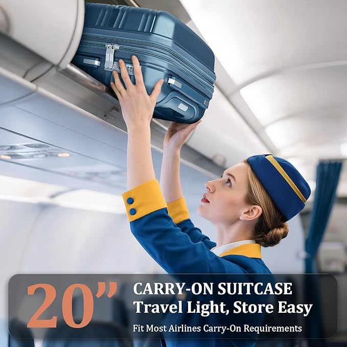 4 Piece Luggage Set PP Hardshell, Expandable Suitcase Set (20/24/28) with 14" Cosmetic Case, Lightweight Spinner Wheels with TSA Lock, Detachable Wheels for Nesting Storage (Peacock Blue)