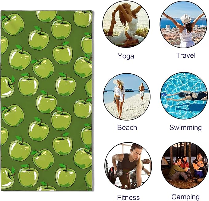 Apples Pattern Beach Towel Extra Large 36" x 72", Thin Lightweight Microfiber Towels with Fruit Design, Sand Free and Quick Dry, Compact Bag