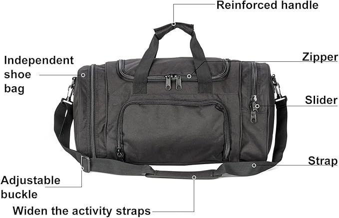 Small Duffel Bag Military Tactical Outdoor Gym Bag with Shoes Compartment for Sports Camping Hunting (Black)