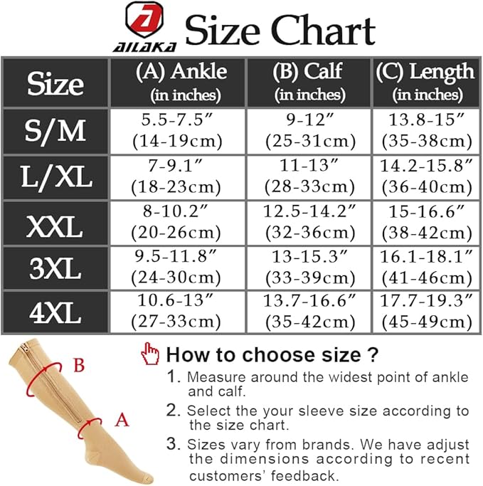 Ailaka Medical 15-20 mmHg Zipper Compression Socks Women Men