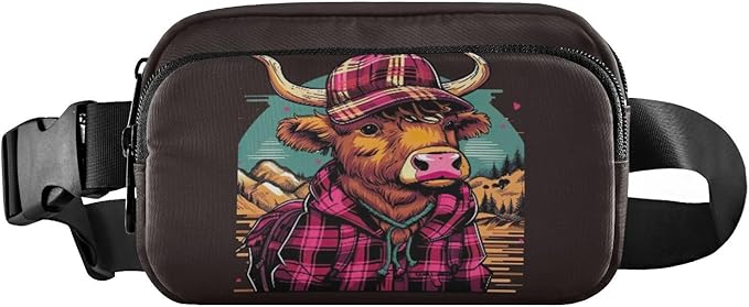 Scottish Highland Cow with Plaid Set Fanny Pack for Women Men Water Resistant Fashion Waist Packs with Adjustable Strap Belt Bag for Travel Workout Jogging Hiking 21218539