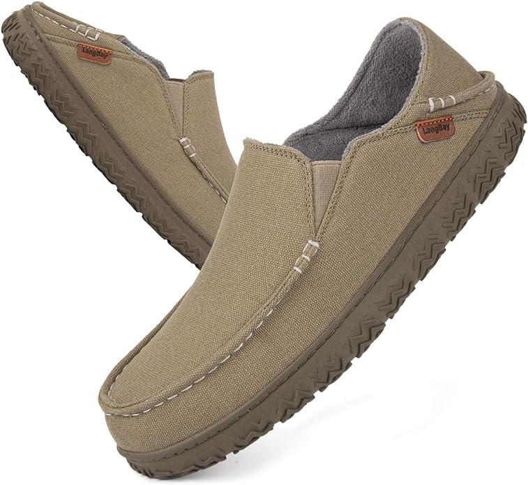 LongBay Men's Moccasin Slippers Comfy Warm Memory Foam House Shoes Winter for Indoor Outdoor