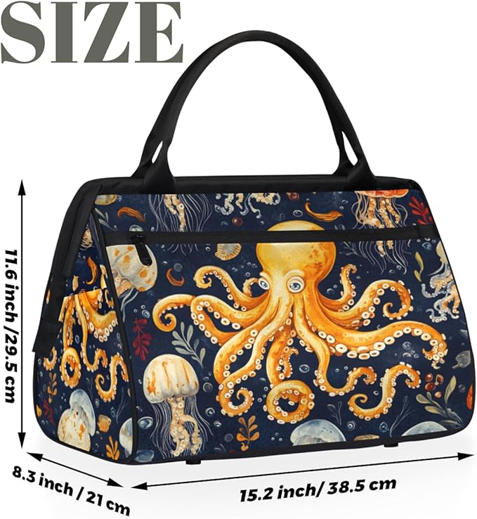 Octopus Overnight Weekender Bag for Women Men Travel Duffel Bags Waterproof Luggage Carry on Sports Yoga Gym Bag