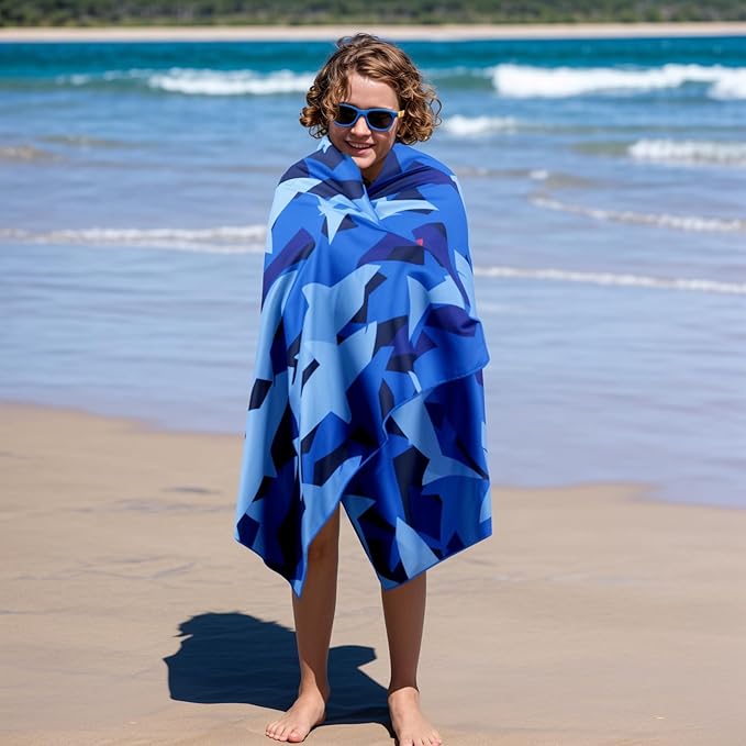 MelonBoat Large Microfiber Beach Towel: Navy Blue Shark Sand Free Beach Towel for Travel, Super Absorbent Quick Dry, Lightweight Compact for Kids Trip Vacation Beach Bath Yoga Camping Pool Swim