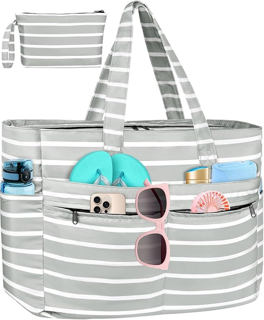 HUANLANG Extra Large Beach Bag Waterproof Beach Totes Bags for Women Men,Pool Bag with Zipper Wet Pocket