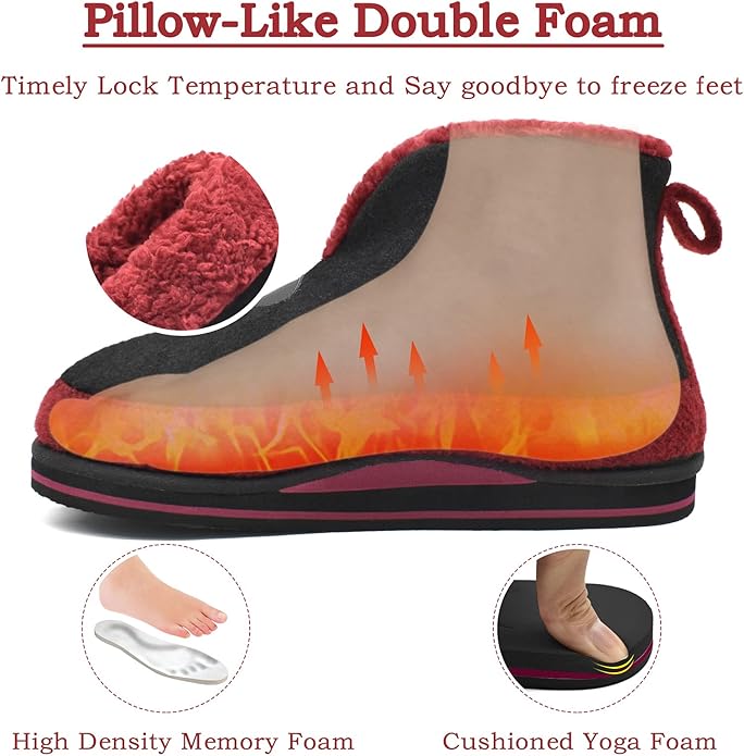 KuaiLu Mens House Slippers Booties Cozy Memory Foam Boots Warm Plush Lining Winter Felt Home Bedroom Slipper Socks Indoor Outdoor Non-Slip Shoes