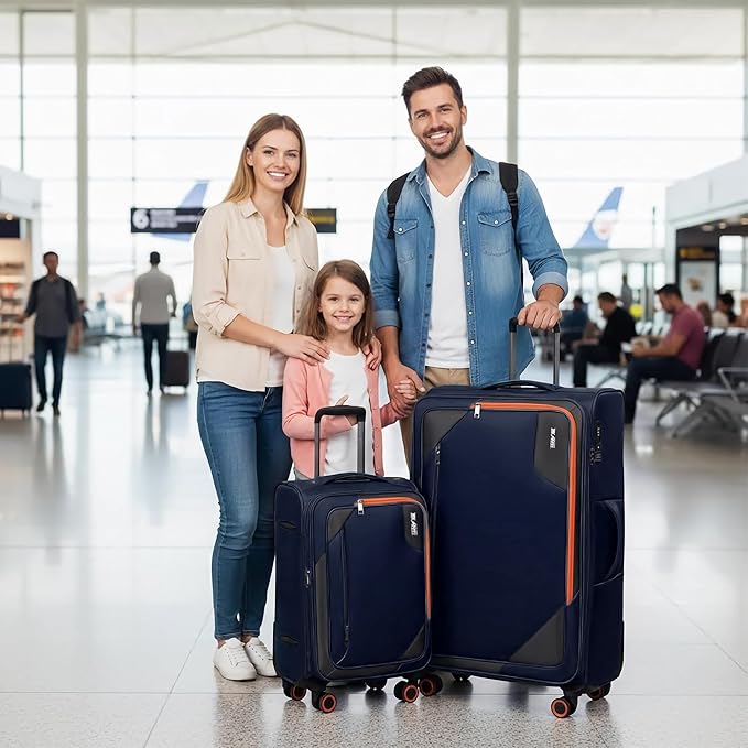 2-Piece Set (22in/32)Softside Expandable 20% Luggage w/TSA LOCK,Front Opening Softside Luggage Sets w/Spinner Wheels,Lightweight Travel Luggage Rolling Suitcase for Men/Women（Navy,22in/32in）