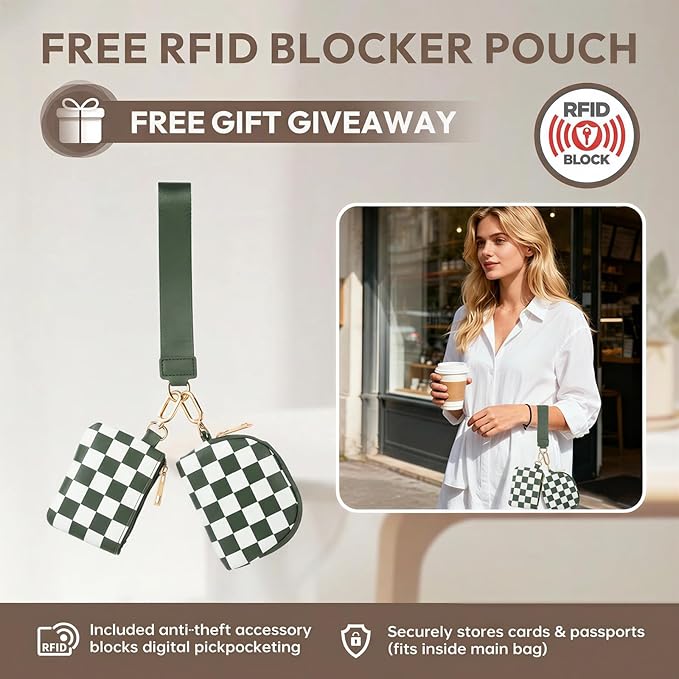 Cross Body Bag for Women Checkered Crossbody Bags Bum Bags for Women Fanny Packs for Girls Small Nylon Checkered Purse Trendy Shoulder Bag (RS-YB-Checkered Green White, One Size)