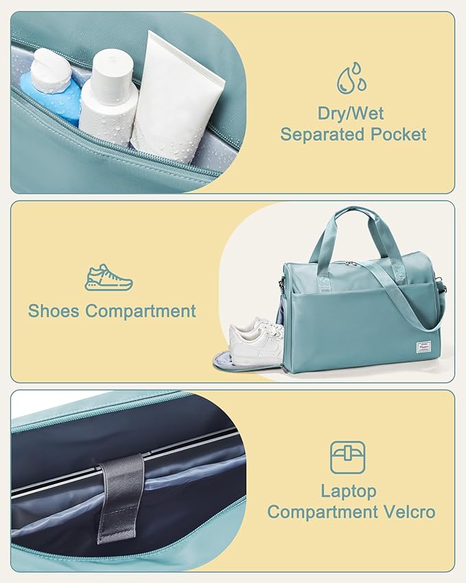 Travel Duffel Bags for Women & Men - Weekender with Shoe & Laptop Compartments - Carry On, Overnight, Gym & Hospital Bag - Light Blue