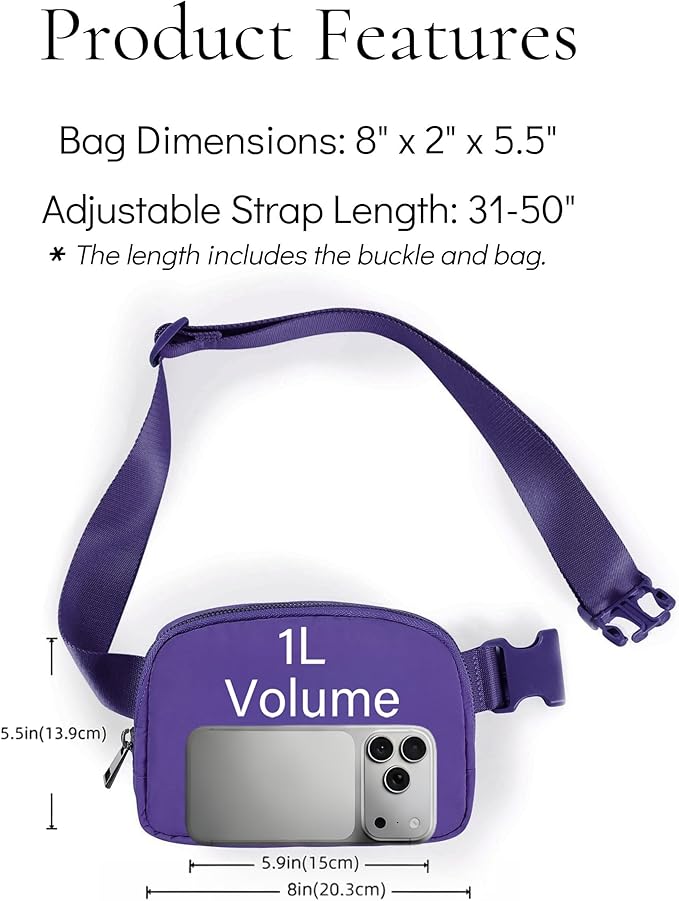 Cross Body Fanny Packs for Women Men Fashion Waist Bag Pouch Nylon Small Travel Crossbody Bags Mini Purse Everywhere Belt Bag Bum Bag with Adjustable Strap for Workout Running Hiking Violet