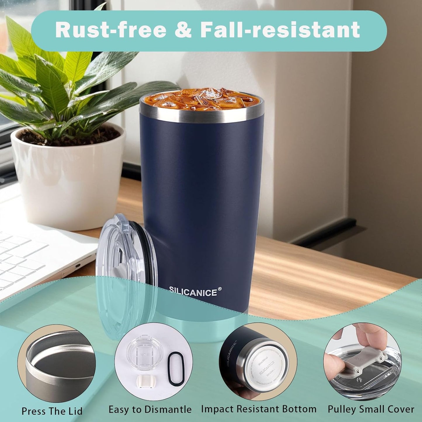 Navy Blue 20 oz Stainless Steel Double Wall Vacuum Insulated Tumbler with Lid,Dishwasher Safe,No Spill Proof Coffee Travel Cup for Hot & Ice Cola,Bear,Smoothie,Work Office Aldult Mug Durable,BPA Free