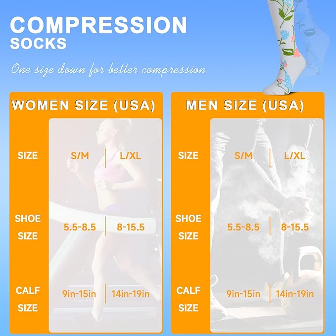 bropite Flora Compression Socks for Women & Men-Knee high 6 Pairs 20-30mmhg Support Running Nurse Travel