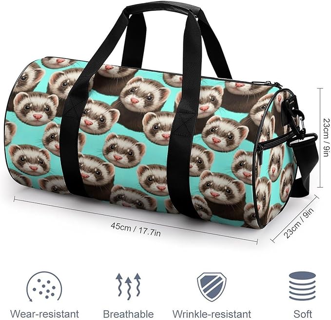 Durable Travel Gym Sports Bag Cute Ferret Workout Lightweight Foldable Overnight Bag Training Workout Bags