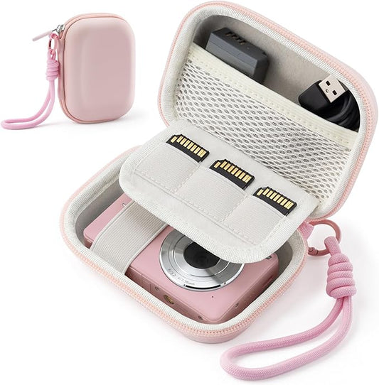 Camera Case for Digital Camera CAMKORY DC403 FHD 1080P/ KODAK PIXPRO FZ55/ FZ45, Small Travel Compact Camera Holder with Mesh Pocket for Accessories SD Card (Pink)