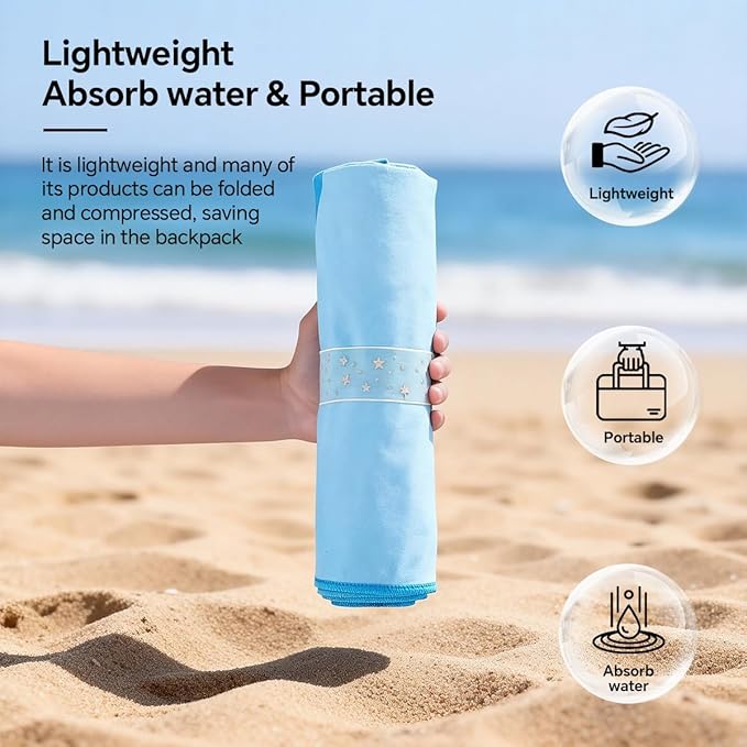 2 Pack Extra Large Microfiber Beach Towels 63×31 inch, Sand Free Ultra Quick Dry, Lightweight Compact Travel Towel for Pool, Swim Gym Camping, Yoga-Includes Carry Bag