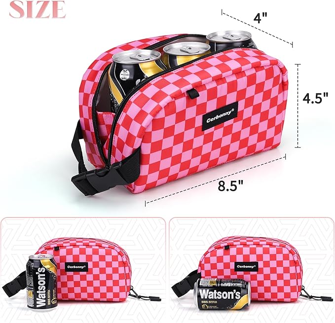 Cerbonny Small Cooler Bag Freezable Lunch Bag for Work School Travel, Leak-proof, Insulated, Waterproof, Portable, Pink Checkerboard