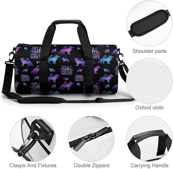 Durable Travel Gym Sports Bag Just Girl Who Loves Wolves Workout Lightweight Foldable Overnight Bag Training Workout Bags