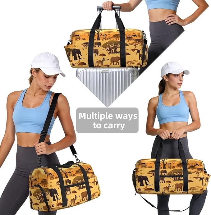 African grassland animals Print Gym Bag with Shoe Compartment for Women Men, 17.7in Sports Duffle Weekender Tote, Overnight Travel Duffel Bag Carry On