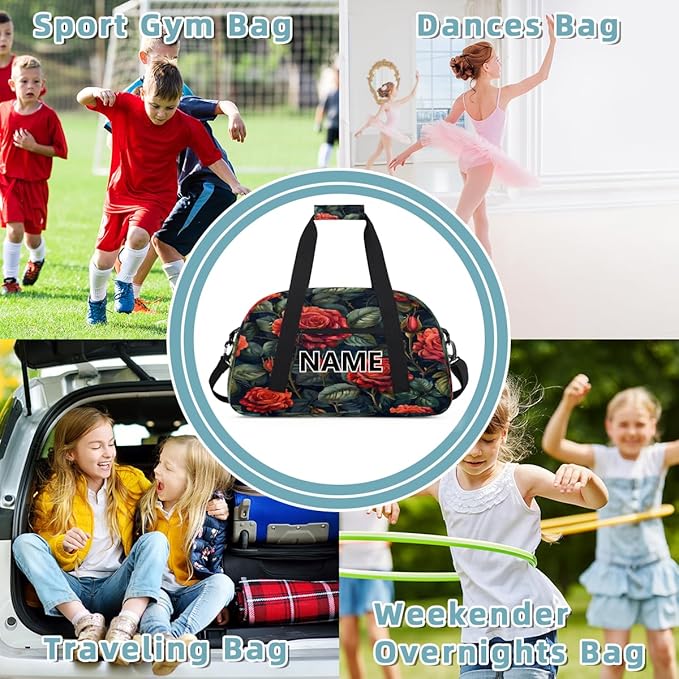 Red Roses Mini Gym Bag 18 inch for Women Men Waterproof Custom Flower Roses Red Travel Duffel Bag Carry On Overnight Tote Nurse Bag for Work Fitness Hiking