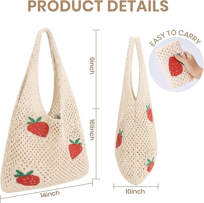 SUOSDEY Crochet Mesh Beach Tote Bag, Knit Summer Vacation Aesthetic Boho Tote Bag for Women