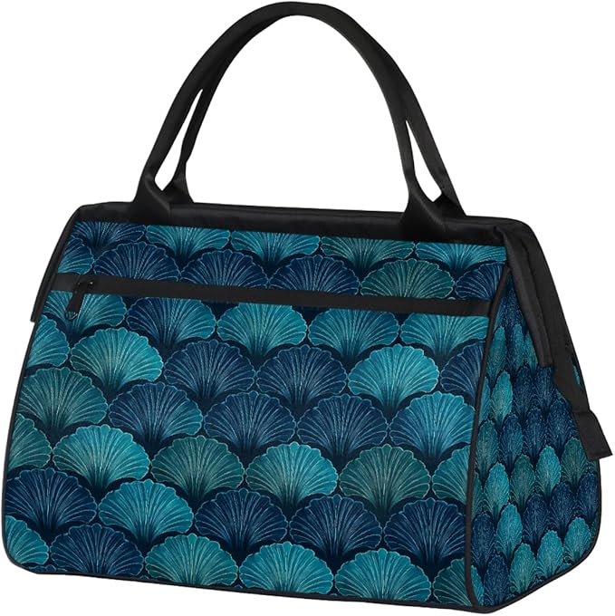 Overnight Weekender Bags for Women Men, Teal Blues Shells Waterproof Travel Carry On Duffel Bag, Lightweight Sports Gym Bag for Fitness, Workout, Travel