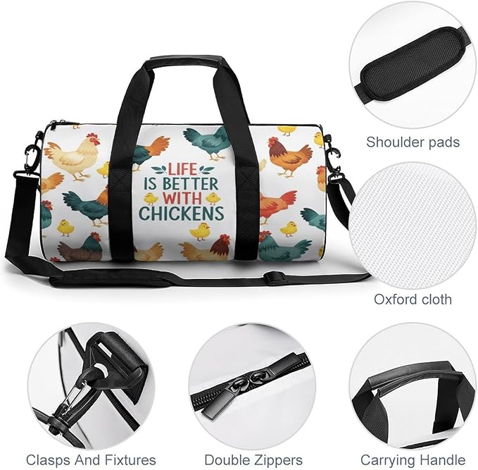 Weekender Carry on Beach Yoga Overnight Luggage Bag Life Is Better with Chicken Rooster Gym Sports Duffle Bag Dance Gymnastics Bags