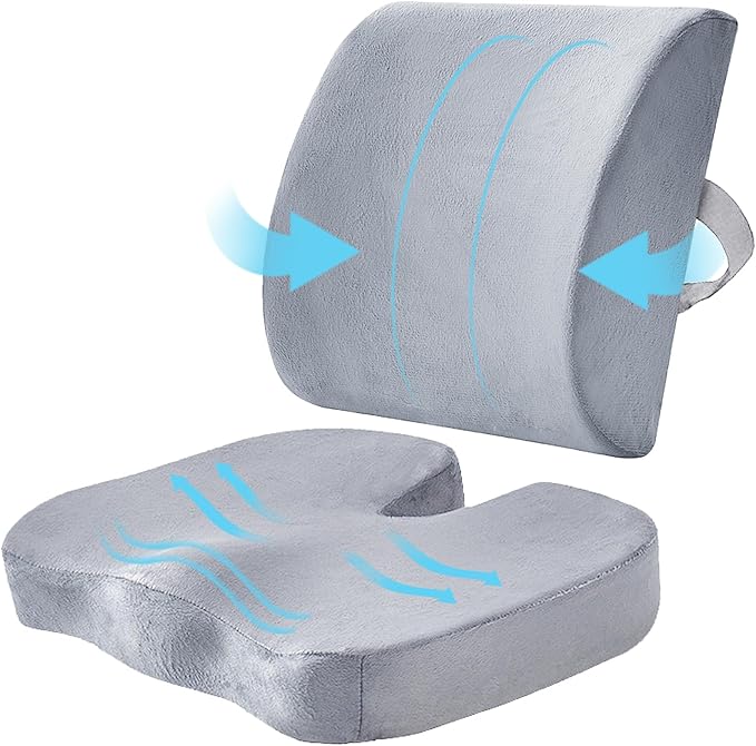 WMM Seat Cushion & Lumbar Support Pillow for Office Chair, Car Seat Wheelchair Travel, Reduce Tailbone Pressure for Lower Back, Tailbone, Sciatica, Hip Pain Relief