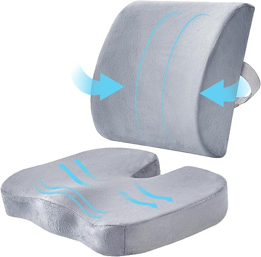WMM Seat Cushion & Lumbar Support Pillow for Office Chair, Car Seat Wheelchair Travel, Reduce Tailbone Pressure for Lower Back, Tailbone, Sciatica, Hip Pain Relief