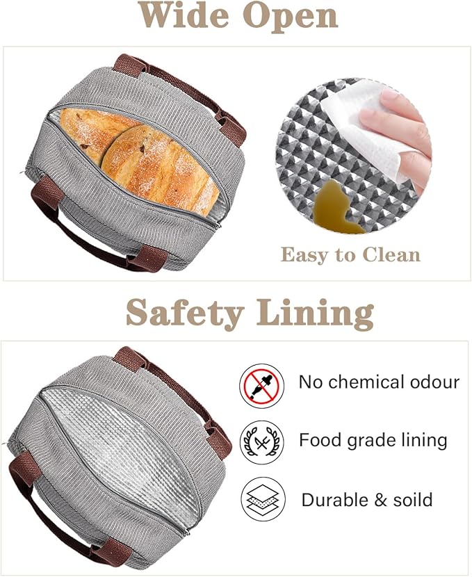 Cute Lunch Box Tote Bag - CoolerCorduroy Insulated Bags for Women - Lightweight Reusable Portable Soft Lunch Pail Kit for Kids Teen Girl Adults Work School Picnic Travel Grey 8L