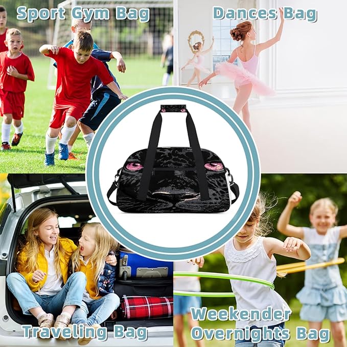 Travel Duffle Bag for travel duffle bag sports Girls Boys Kids Black Animal Cheetah Lightweight Overnight Sleepover Weekender Bags Small Dance Gym Sport Bag Teens Carry-On Size Workout Bag