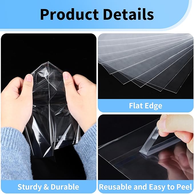 5x7 Photo Sleeves - Acid Free 1.57 mil (Single Side) Thick Heavy Duty 5x7 Cellophane Bags Self Adhesive Crystal Clear Plastic Sleeves for Photo Paper Cardstock, 25 Pack