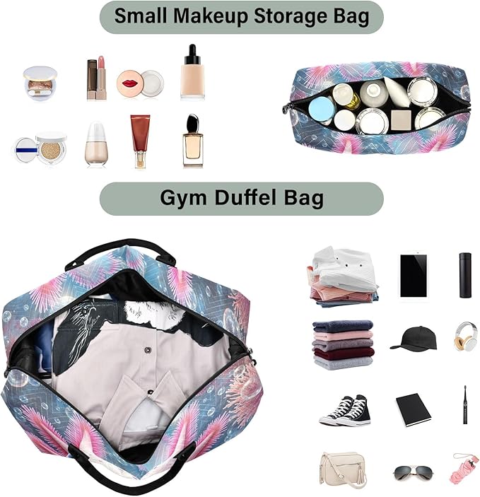 Travel Duffle Bag, Submarine Coral Axolotl Gym Bag with Storage Bag Weekender Overnight Bag for Men Women Trip Sports Yoga
