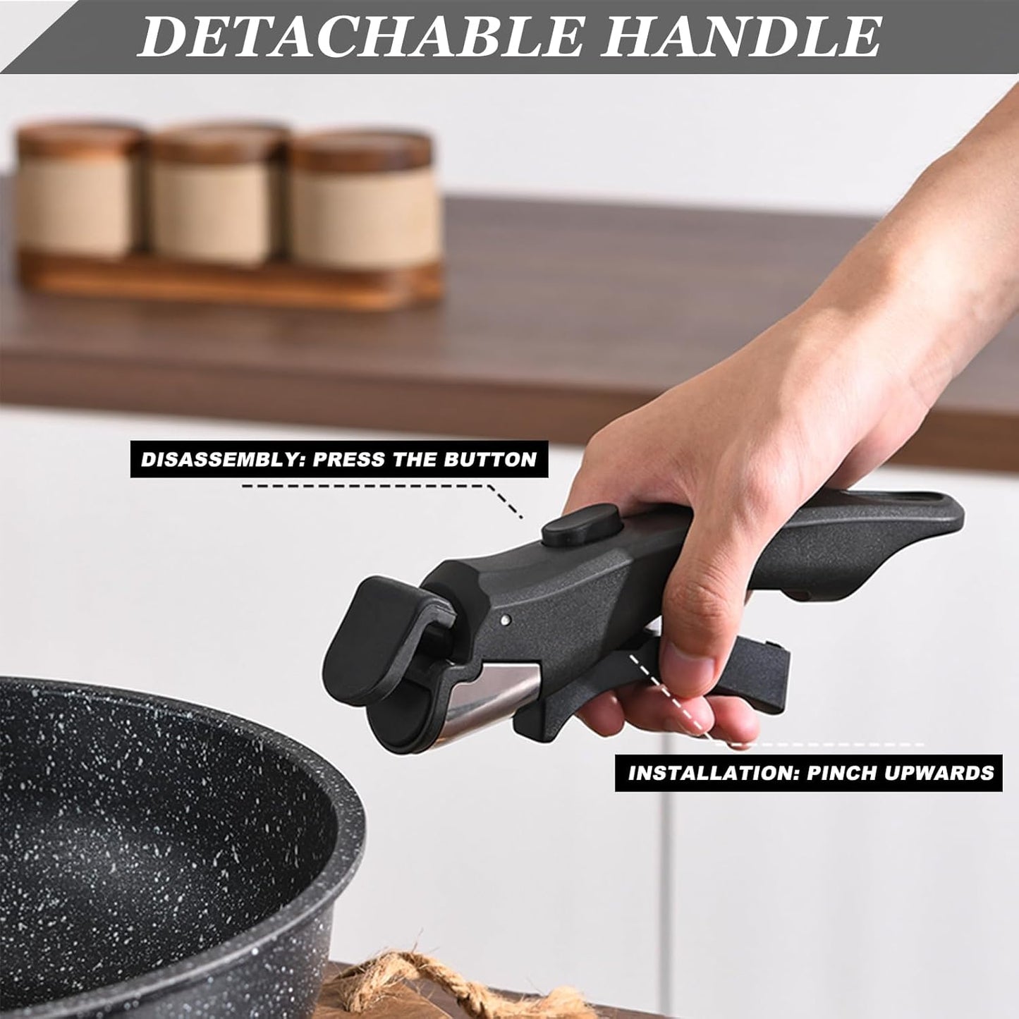 Pots and Pans Set, Nonstick Detachable Handle Cookware Set, Induction Kitchen Cookware Set with Removable Handle, Healthy Non Stick Cookware, Dishwasher ＆ Oven Safe, PFOA Free