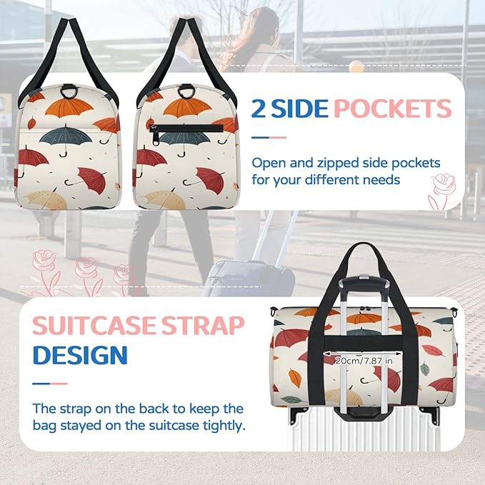 Umbrella Travel Duffle Bag for Women Men, Overnight Weekender Bag, Carry on Tote for Sport Gym