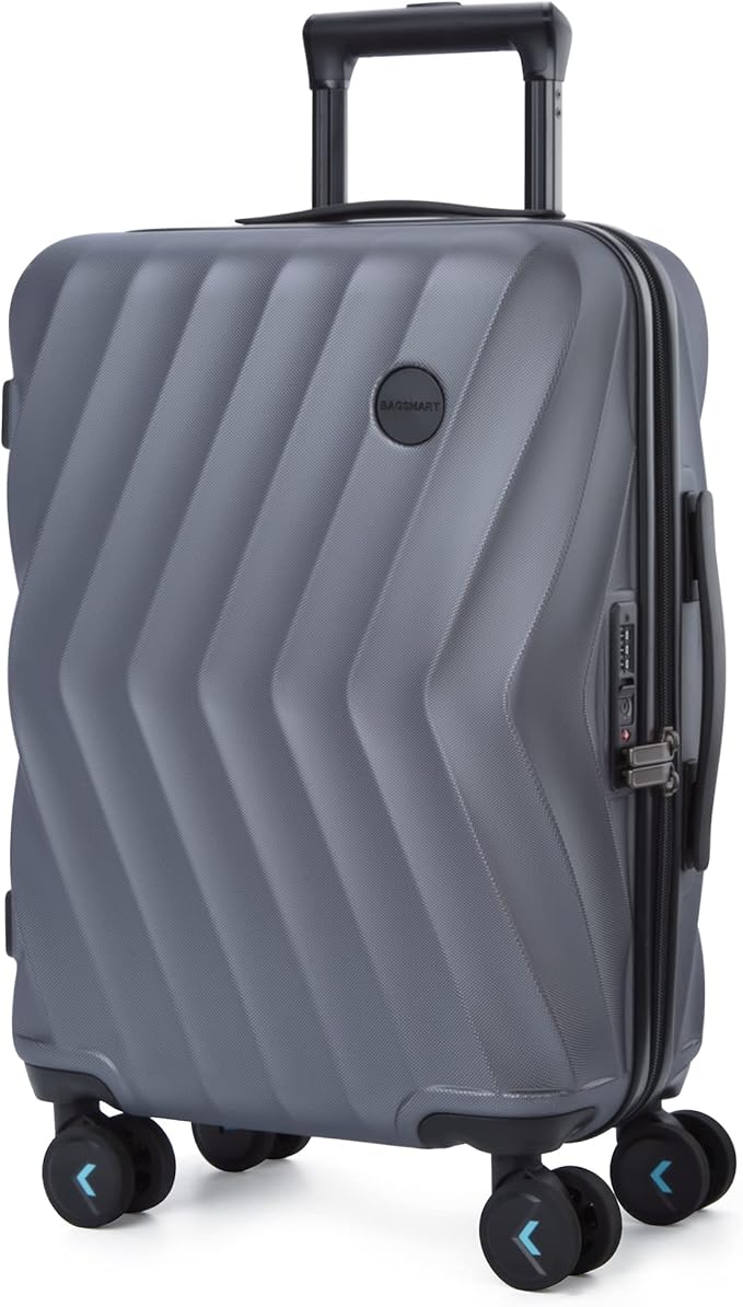 BAGSMART Carry On Luggage 22x14x9 Airline Approved,PC Hardside Suitcase,20 Inch Travel Luggage with Spinner Wheels, Lightweight Suitcases for Men Women, Grey