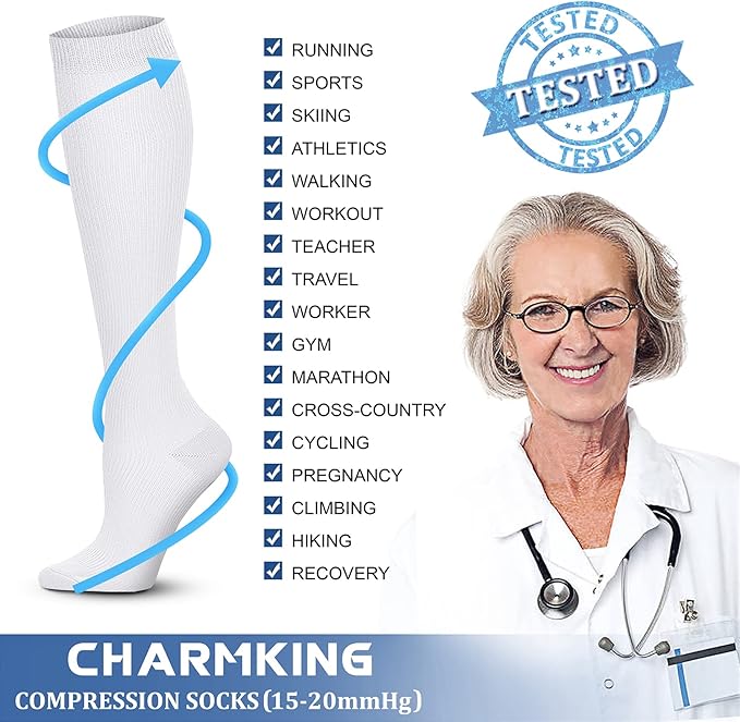 CHARMKING 6 Pairs-Compression Socks for Women & Men Circulation Best Support for Nurses, Running, Athletic,Flight Travel