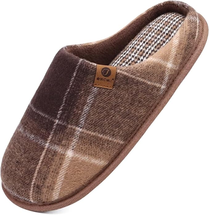 ONCAI Men's House Slippers Memory Foam Slip-On Warm Cozy Scuff Home Bedroom Shoes with Indoor/Outdoor Rubber Soles US Size 7-15