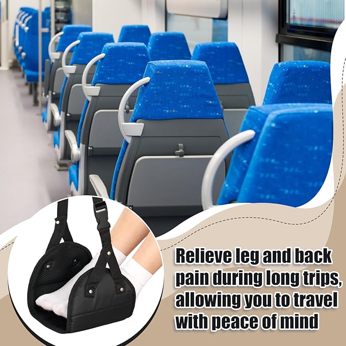 2 Pcs Inflatable Foot Rest Pillow, 2 in 1 Airplane Foot Hammock for Travel, Adjustable 3 Layers Leg Rest Pillow with Pump and Storage Bag Portable for Flights Comfort, Travel Accessories