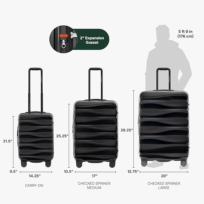 Traveler's Choice Edinburgh II Hardside Spinner Luggage, TSA Lock, Black, 3 Piece Set (21/25/29)