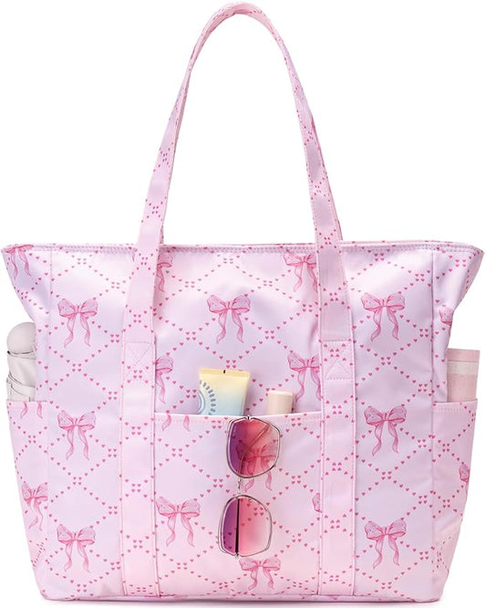 Octsky Large Beach Bags for Women - Waterproof Sandproof Beach Tote with Dual Zipper and Wet Pocket - 3 Outside Pockets
