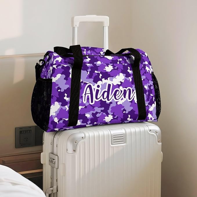 Camouflage Camo Purple White Pattern Handheld Crossbody Travel Bag Customized Duffel Bags with Adjustable Shoulder Strap for Shoes Travel Bag Personalized Gift