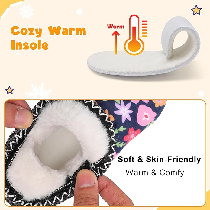 LeIsfIt Toddler Slippers Boys Girls Cozy Warm House Shoes Kids Non-slip Winter Slipper Booties Slip on Plush Lining Sock Slippers