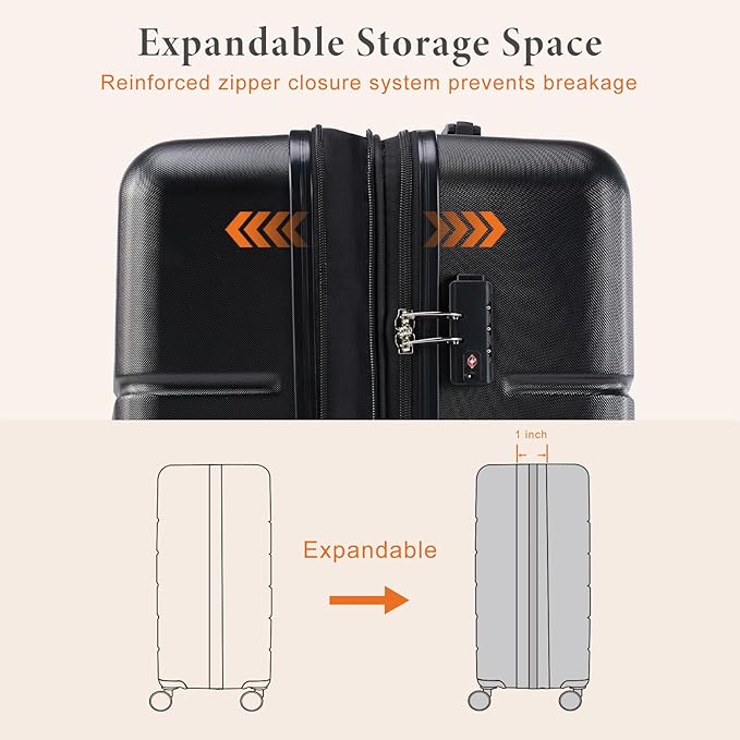 Sweetcrispy 25IN Carry on Luggage, Expandable Hard Shell ABS Suitcase with 360° Swivel Wheels, TSA Lock, Lightweight, Bronze Black