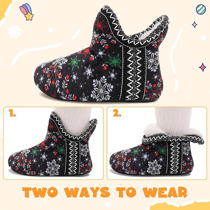 LeIsfIt Toddler Slippers Boys Girls Cozy Warm House Shoes Kids Non-slip Winter Slipper Booties Slip on Plush Lining Sock Slippers