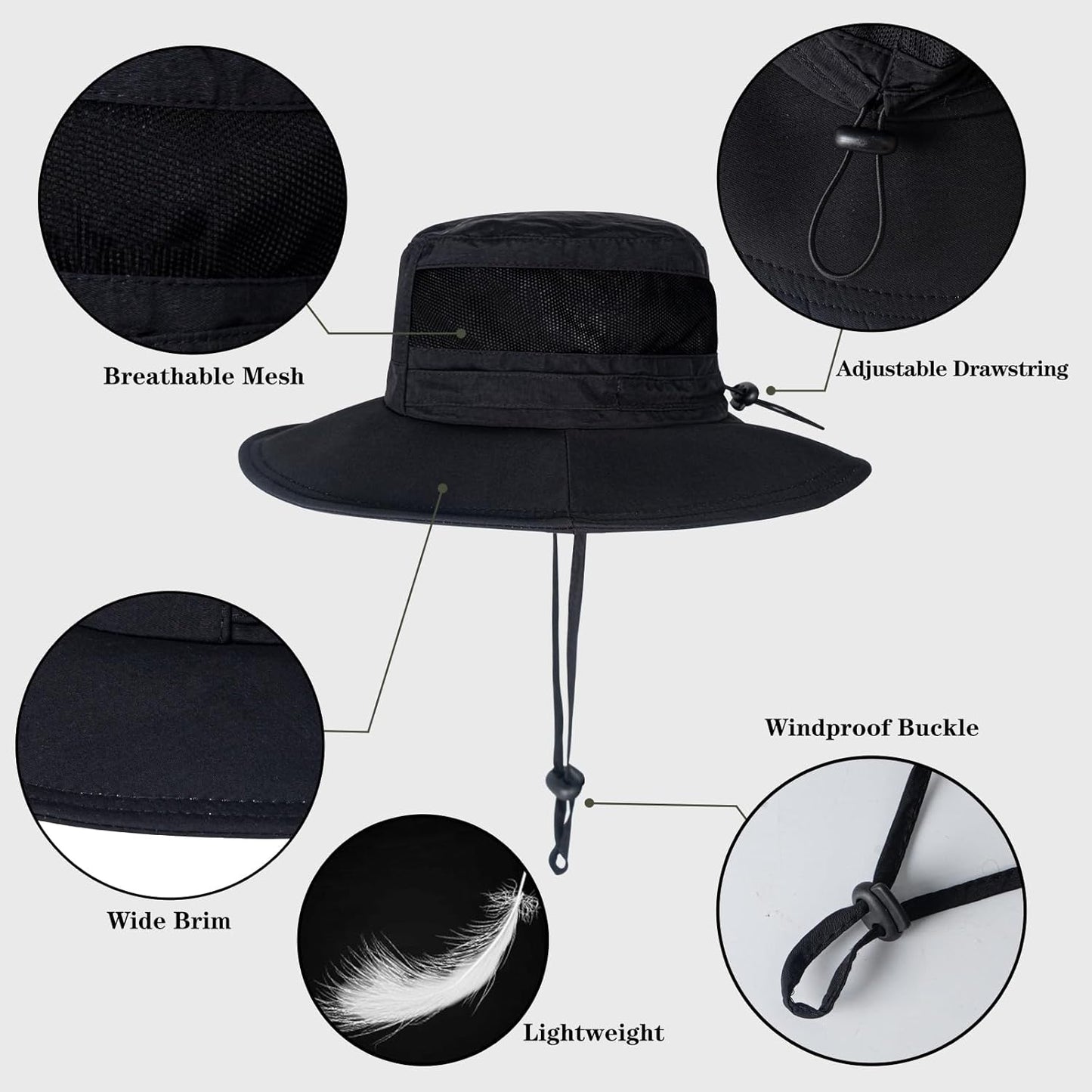 Sun Hat for Men/Women, UPF 50+ Fishing Hat,Waterproof Wide Brim Bucket Hat Foldable Boonie Hat for Hiking Garden Safari Beach