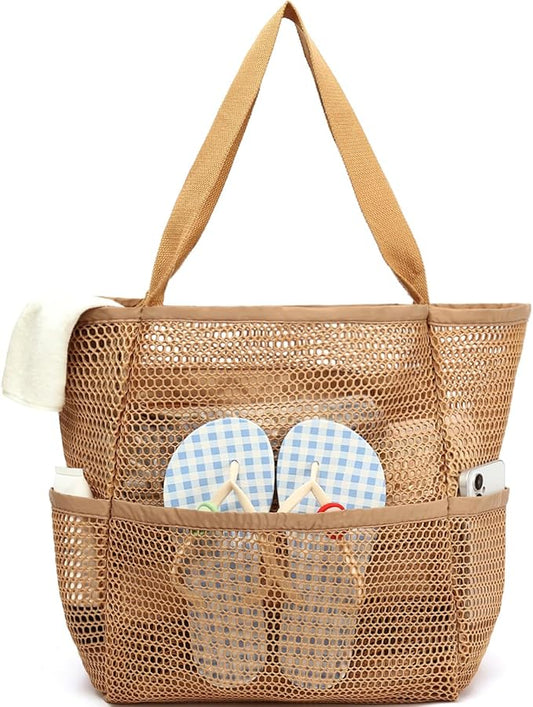 Fammart Mesh Beach Bag for Women, Summer Straw Tote Hobo Pool Bags with Zipper Pocket, Travel Vacation Cruise Essentials 2026